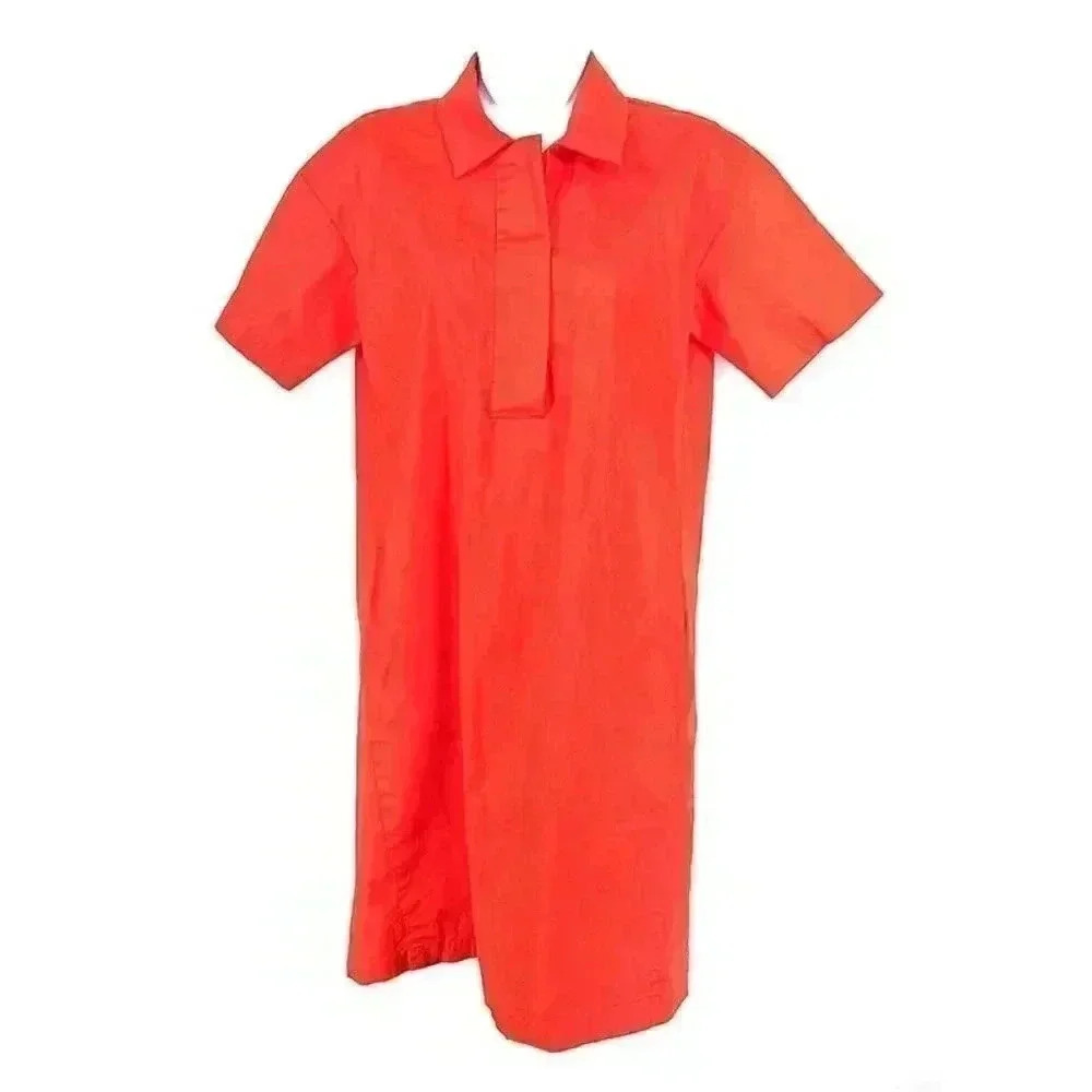 Eileen Fisher Organic Cotton Tunic Shirt Red Womens XXS Short Sleeve Half Button